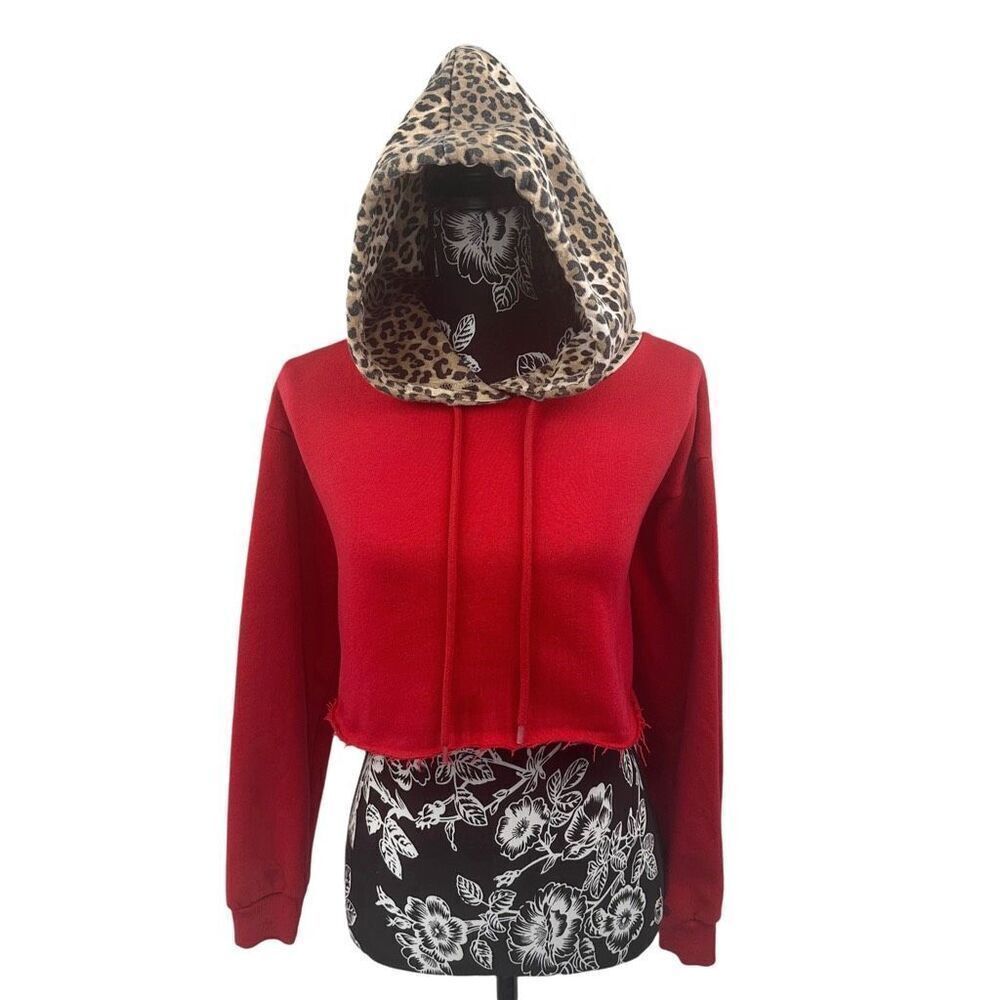 Cropped Hoodie - Cheetah Print/Red - Women’s Small
